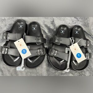 2 Pair Shade & Shore Women's Neida Black EVA Two Band Footbed Slide Sandals Sz 7